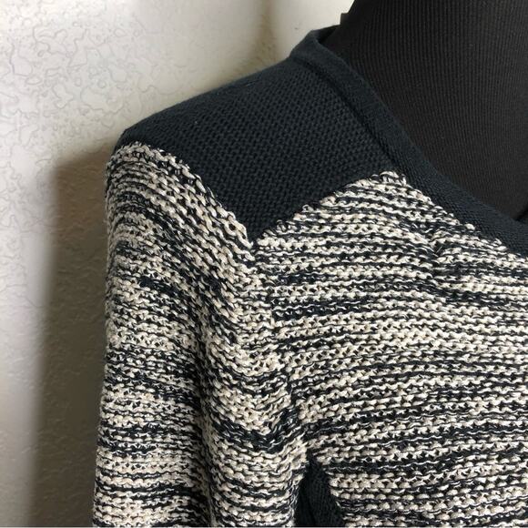 White + Warren black and cream full zip cardigan sweater jacket size Large - Picture 6 of 14